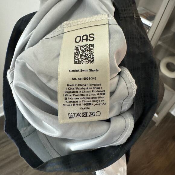 OAS Getrick Blue Green Lizard Pattern Swim Shorts Medium NEW Lined Stripe Trunks - Picture 6 of 7